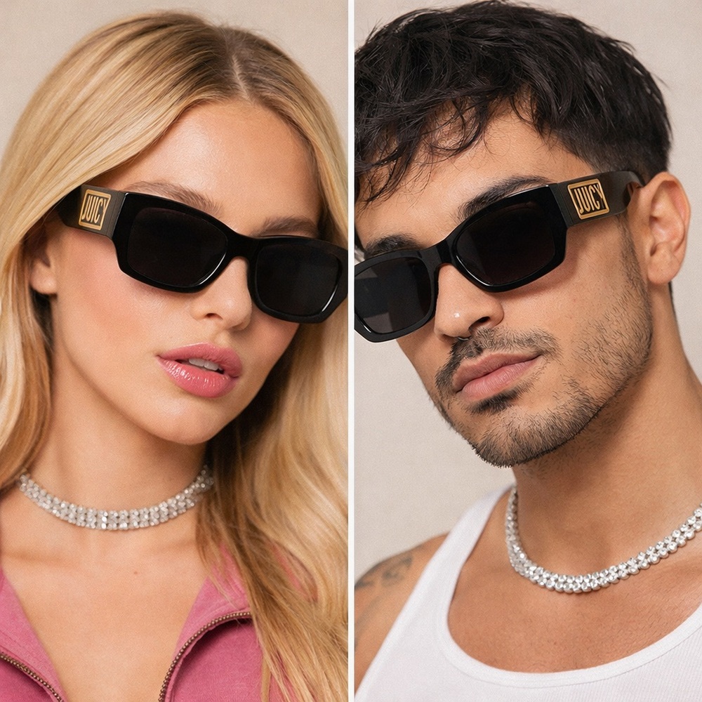 Juicy Couture Oversized Black Rectangle Sunglasses Gold Logo Arm Unisex
